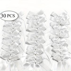TEMU 30/50 핸드메이드 웨딩카 리본 안테나 보우, 차량에 쉽게 묶을 수 있음, 클래식하고 우아한 화이트, 결혼식 및 크리스마스 트리 장식용 - 화이트 22x12