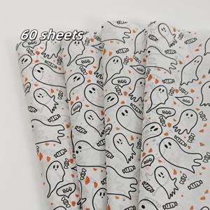 20/60매, 할로윈 유령 티슈, 선물 포장용 - 흰색 유령과 사탕 패턴, 가을, 할로윈 및 공예에 적합, 50Cmx35Cm, 할로윈 장식
