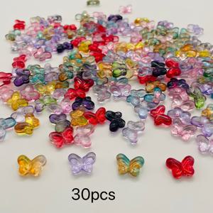 혼합 색상 유리 구슬, 유색 투명 직구멍 나비 구슬, 각각 30개 및 60개, 11*15mm, DIY 팔찌 스페이서 구슬 재료