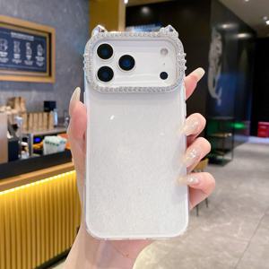 TEMU 휴대폰 케이스 - 아이폰 17 Pro Max에 적합한 고양이 귀가 있는 새로운 스타일리시하고 독특한 단색 글리터 폰 케이스, 귀여운 개인 맞춤형 폰 커버