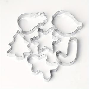 크리스마스 쿠키 몰드 6종 세트 - 진저브레드 맨, 크리스마스 트리, 눈송이, 슈가 스틱, 산타 얼굴 & 눈사람 베이킹 및 파티 용품