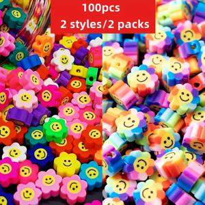TEMU 100개 9mm 컬러풀 기쁨의 꽃 폴리머 클레이 비즈 팔찌 만들기 키트, 귀여운 기쁨의 얼굴 참 장식, 주얼리 목걸이 귀걸이 DIY 액세서리