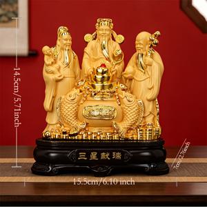 TEMU 부가신 삼신상, 레진 전기 도금 수제 피규어, 부와 행운의 삼위일체, 가정, 사무실 및 거실 실내 장식