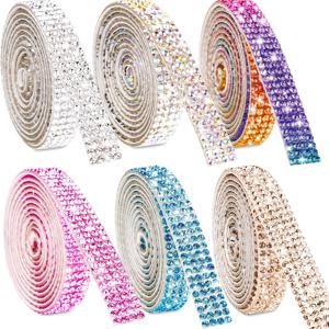 TEMU 6롤 자체 접착 라인스톤 리본 세트 (각 0.9cm 폭, 총 6야드). 다양한 장식 프로젝트에 적합하며, 반짝이는 보석 테이프 스티커는 신발 및 의류에 다양한 색상으로 사용할 수 있습니다.