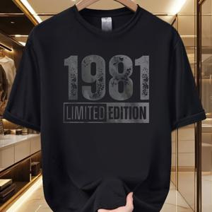 TEMU 남성용 1981 한정판 빈티지 티셔츠 - 레트로 1981 프린트 크루넥 반팔 티, 부드럽고 통기성 좋은 100% 폴리에스터, 기계 세탁 가능, 캐주얼 복장 및 향수를 불러일으키는 스타일에 적합한 캐주얼 여름 상의