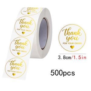 500개 대형 금박 영어 감사 롤 스티커 1인치 원형, 데일리 및 휴일 파티, 봉투, 카드, 꽃다발, 선물 포장 및 기타 장식에 적합, PVC 자가 접착 실링 스티커