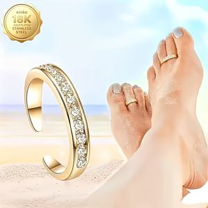 TEMU 우아한 18K 골드 도금 스타일 여성용 발가락 반지, 반짝이는 인레이 장식, 일상복, 휴가, 파티, 야외 활동에 적합 - 316 스테인리스 스틸, 파티 액세서리 | 빛나는 발가락 반지 | 주얼리