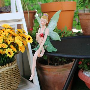 수집용 피규린 1개, 꽃의 요정 수지 장식품, 앉은 자세, 장미 장식이 있는 녹색 복장, 수지 소재, 야외 안뜰, 미니 조경, 화분 장식용, 할로윈 추수감사절 크리스마스 장식용 수집용 피규린