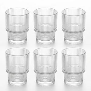TEMU 6개/4개 스택형 골지 유리 세트, 180ml 골지 빈티지 유리 컵 세트, 보관 용이, 주스, 아이스 커피, 맥주, S, 위스키, 주스, 캐주얼 파티, 파티, 선물 세트에 적합