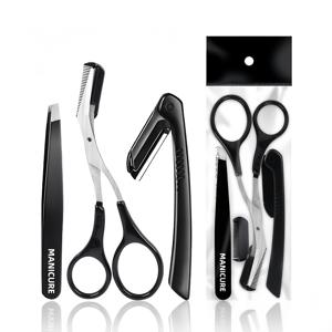 TEMU 3pcs 콤비네이션 세트, 스테인리스 스틸 접이식 눈썹 트리머, 눈썹 빗이 있는 검은색 눈썹 가위, 스테인리스 스틸 각도 제모 핀셋, 면도기 거리 스크래치 방지 디자인, 메이크업 세트 미용 도구, 초보자에게 적합