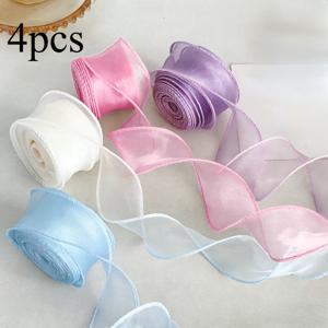 4개 롤 4개입 팩 4cm 폭 355인치 길이 단색 오간자 리본, 웨딩 부케, 선물 포장, 케이크 장식, 파티 용품에 적합 - DIY 공예, 크리스마스, 생일, 샤워, 크리스마스, 할로윈용 물결 모양 가장자리 리본