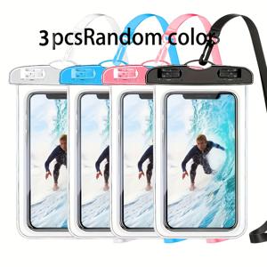 TEMU 3개 휴대폰 파우치, 랜덤 색상, PVC 투명 무드등, 밀봉 가능, 터치스크린 호환, 수영/서핑용 풀서라운드 트렌디한 휴대용 멀티 컬러 휴대폰 케이스