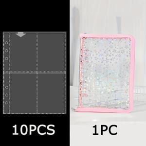 TEMU 솔리드 컬러 레이저 별 프린트 A5 6홀 투명 반짝이 PVC 지퍼 백 (바인더 포함), 앨범 컬렉션, 루스리프 노트북 및 카드 홀더용