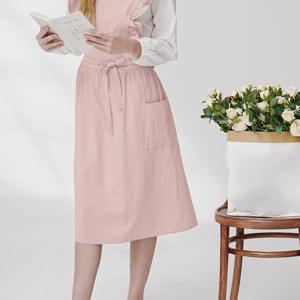 TEMU 잉니 타카코 유럽&미국 심플 스타일 작업 앞치마, 더블 포켓 & 러플 숄더 스트랩, 주방, 베이킹, 아트, 네일아트, 플로럴 아레인지먼트, 커피, 작업복, 아우터 커버 셔츠 앞치마, 레이어링용 패션 앞치마