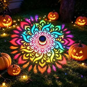 TEMU 16색 RGB 태양광 만다라 벽등, 스마트 태양광 벽등, 자동 황혼부터 새벽까지 조광 센서, 색상 변경 꽃 프로젝션 야외등, 정원 울타리 파티오 마당 길 복도 장식, 크리스마스, 할로윈, 밸런타인데이용으로 이상적