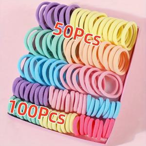 TEMU 150개 여성용 솔리드 간편 탄성 헤어 타이, 100개 소형 및 50개 대형 포니테일 홀더 포함, 여성 데일리 외출용으로 적합