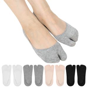 TEMU 4켤레 블랙/화이트/회색/베이지 여성용 봄/여름 얇은 분할 토우 양말 단색 보트 삭스, 및 백리스 신발에 적합, 데일리 활용도 높은 솔리드 컬러 양말