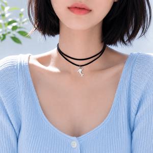 TEMU 바다 지킴이 돌고래 두줄 초커 데일리 여성 목걸이