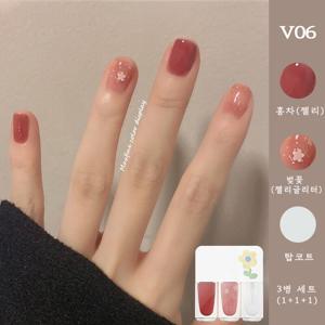 TEMU 블랙티 매니큐어 3종 세트, 글리터 핑크 젤리 컬러+투명 탑코트, 셀프 네일 1+1+1 구성