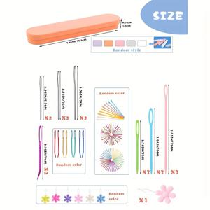 플라스틱 큰 바늘구 자수 바늘, 큰 바늘구 뭉툭한 바늘, 구부러진 태피스트리 바늘, 털실 바늘 공예 뜨개질 스트링 바늘 (보관 상자 및 바늘실러 포함), 뜨개질 코바늘 랜덤 색상