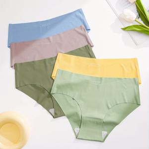 TEMU 5pcs 원활한 솔리드 팬티, 편안하고 통기성 신축성있는 친밀한 팬티, 여성용 란제리 및 속옷
