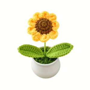 1/3개 수제 손으로 짠 화분 장식품 창의적인 홈 데코 인테리어 소품 시뮬레이션 꽃 완제품 자동차용 니트 인공 꽃