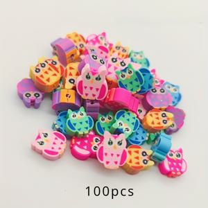 TEMU 100개 올빼미 모양 컬러 랜덤 폴리머 클레이 비즈, 주얼리 제작용 귀여운 미니 스타일 팔찌 목걸이 비즈 공예 용품