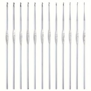 12개 크로셰 후크 스테인리스 스틸 크로셰 바늘 0.6mm-1.9mm 자수 실 뜨개질 직조 도구 DIY 레이스 실 크로셰
