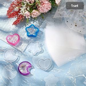 TEMU 1세트 3개 실리콘 쉐이커 모양, 50장 얇은 플라스틱 스티커, 실리콘 레진 모양으로 만드는 빠른 모래 펜던트 보석 장식 DIY 공예
