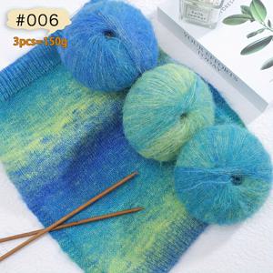 150g 유화 수묵화 스타일 컬러 그라데이션 알파카 모헤어 원사, 패셔너블한 아우터웨어 스웨터, 스카프, 숄 제작용 수제 뜨개질 DIY 재료 키트, 3보풀/팩