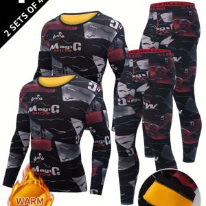 TEMU 4pcs 남성용 따뜻한 세트 패션 캐주얼 속옷 가을 겨울 베이스 레이어