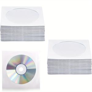 CD 및 DVD용 고품질 무광택 종이 슬리브 100개입 - 투명 창과 플랩 잠금 장치 특징 - 표준 120mm 디스크에 적합한 무산성, 스크래치 방지 소재로 제작