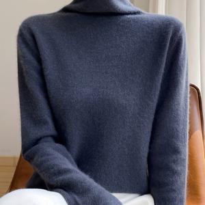 TEMU 고밀도 굵은 실로 짠 루즈핏 크루넥 두꺼운 풀오버 스웨터, 가을/겨울용 하이넥 베이스 레이어 상의