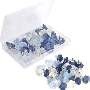 TEMU 30pcs 블루 로즈 꽃 푸시핀, 귀여운 창의적인 레진 보드 장식용 업스, 가정 사무실 장식용 대형 헤드 ABS 소재 핀
