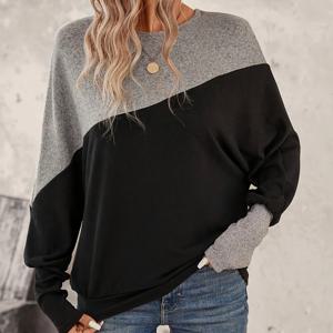여성 패션 패치워크 배트윙 슬리브 티셔츠