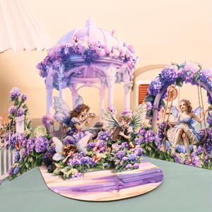 TEMU 1개 보라색 요정의 동화 성 팝업 카드, 생일을 축하하고 로맨틱한 발렌타인데이를 기원하며, 메모 카드와 봉투가 함께 제공됩니다.