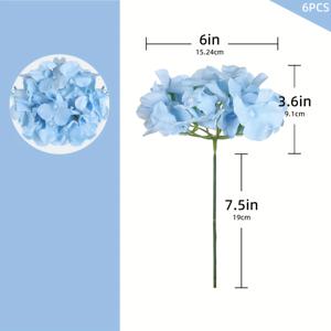 TEMU 6개입 라이트 블루 인조 수국 꽃, 줄 포함, DIY용, 화병 장식, 웨딩 센터피스 , 실내/야외 홈 파티 가든 샤워 장식