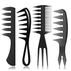 샤크 톱니 넓은 이빨 컬링 빗, 습식 웨이브 두꺼운 머리용 텍스처 빗 (남녀공용) - 4개 세트