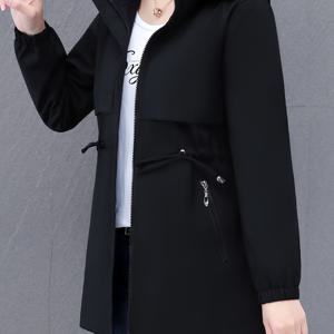 여성 캐주얼 외출 트렌치 코트 봄 가을 스타일 재킷 탑 미디 길이 드로스트링 허리 솔리드 컬러 탑