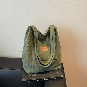 TEMU 인기 스타일의 패셔너블 숄더백, 숄더백 또는 토트백으로 사용 가능. 대용량 코듀로이 원단 가방, 엄마들에게 완벽. 캐주얼하고 가벼운 핸드백으로 쇼핑에 적합
