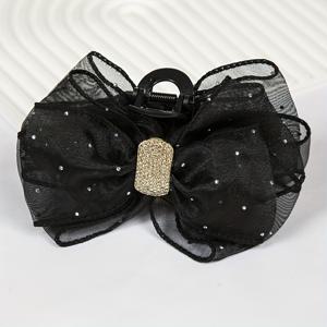 TEMU 봄-여름 우아한 메쉬 양면 리본 클로 클립, 독특한 듀얼 페이스 디자인의 빈티지 땋은 머리 액세서리