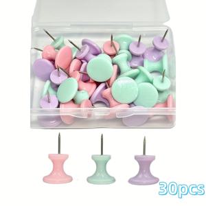 TEMU 30개 파스텔 마카롱 컬러 대형 푸시핀 - 코르크보드, 펠트 보드용 1인치 큰 플라스틱 머리 압정, 귀여운 장식 사무용품, 게시판 액세서리 | 재미있는 디자인 | 매끄러운 마감