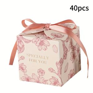 TEMU 생일, 결혼식, 파티용 컬러 선물 상자 40개 - 리본이 달린 우아한 소형 종이 상자, 결혼식 답례품, 생일 파티 장식, 졸업 선물용 컴팩트 파티 답례품 상자 (꽃무늬), 크리스마스, 할로윈