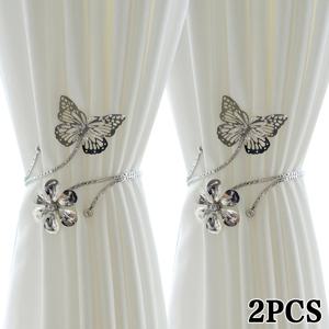 TEMU 2pcs 현대적인 금색 & 은색 나비 & 꽃 메탈 커튼 타이 - 드릴 없이 조절 가능한 창문 트리트먼트, 거실, 침실, 사무실 장식, 거실 커튼