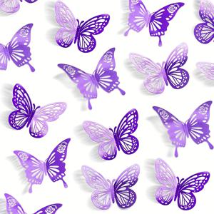 TEMU 48개 보라색 나비 벽 스티커 - 2가지 스타일 & 3가지 크기, 탈착식 접착 데칼, 광택 종이 판타지 동물 프린트 장식 (생일, 결혼식, 교실, 파티, 사물함용) - 쉽게 붙이고 떼는 홈 데코, 나비 스티커, 정교한 패턴, 디테일 컷아웃, 파티 장식, 이벤트 플래너