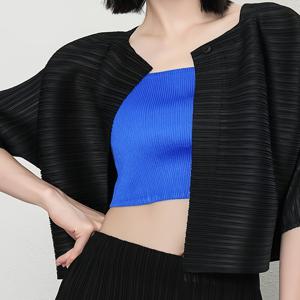 TEMU 여성 어반 캐주얼 플리츠 숏 재킷, 싱글 버튼 디자인, 밝은 드레이프 원단, 봄, 여름, 가을 출퇴근을 위한 다용도 스몰 가디건