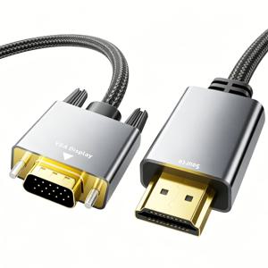 HDTV to VGA 어댑터 케이블 6피트 [메탈 케이스, 나일론 케이블] 1080P@60Hz HDTV 남성 to VGA 남성 단방향 브레이디드 코드, 컴퓨터, 노트북, 모니터, Roku, , 그래픽 카드 등용
