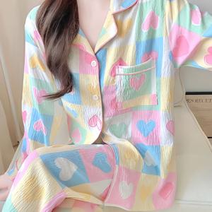TEMU 프렌치 로맨틱 스위트 하트 프린트 엘레강스 여성용 파자마 일본 한국 하라주쿠 인스 젠틀 섬세한 패션 캐주얼 게으른 홈 슬립웨어 2025 봄 가을 신상 2피스 세트 긴소매 긴바지 란제리 웨어러블 야외 홈웨어