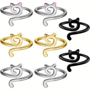 TEMU 8개 조절 가능한 손가락 크로셰 링 - 고양이 귀 디자인 혼합 컬러 뜨개질 & 코바늘, 내구성 있는 DIY 공예 액세서리, 재미있는 디자인, 고품질 제작