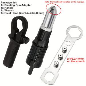 TEMU HOTU 전문가용 리벳 건 어댑터 7개 세트, 2.4/3.2/4/4.8mm 리벳 포함, 가구용 육각 샤프트, 자동차 부품용, 금속판 리벳팅 공구
